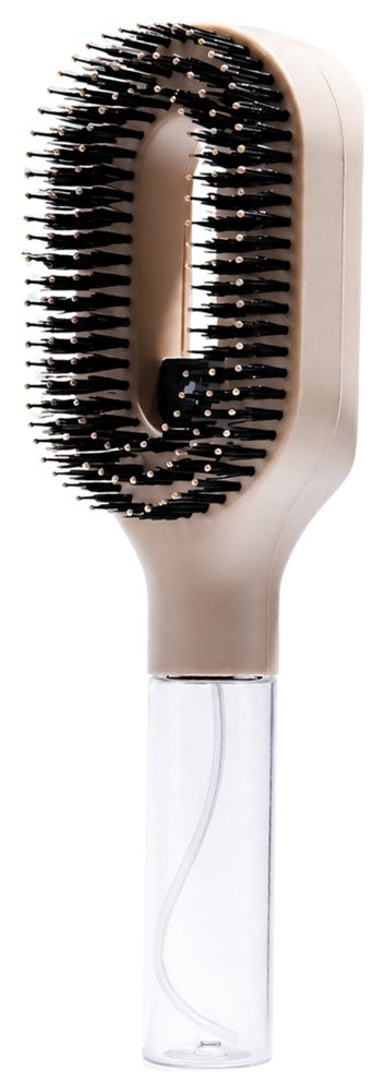 2-in-1 Hair Mist Brush in beige, with its clear refillable reservoir handle